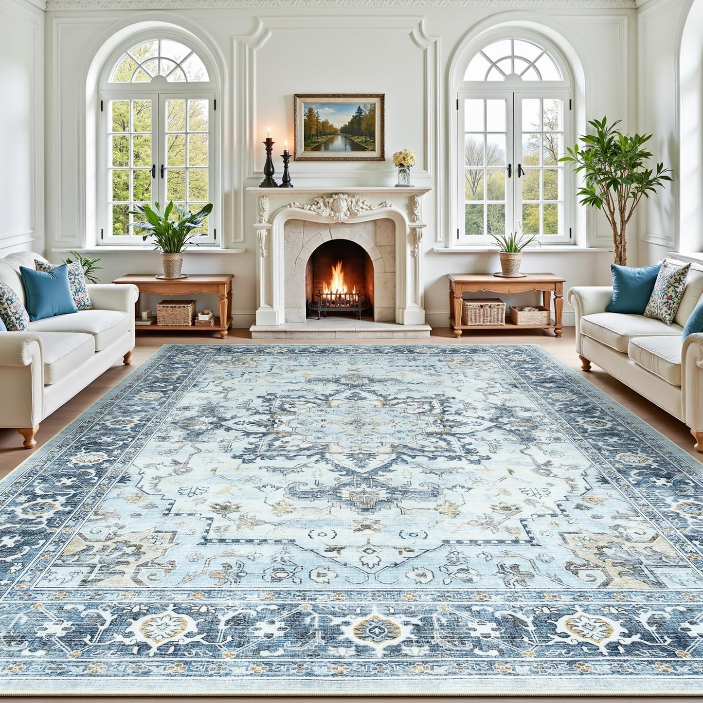 Lofus 5x7 Area Rugs for Living Room Bedroom, Soft Boho Carpet Floral Brown | High-Power Vacuuming, Non-Slip, Low Pile, Stain & Water Repellent, Soft, Skin-Friendly, for Kitchen Entryway Office