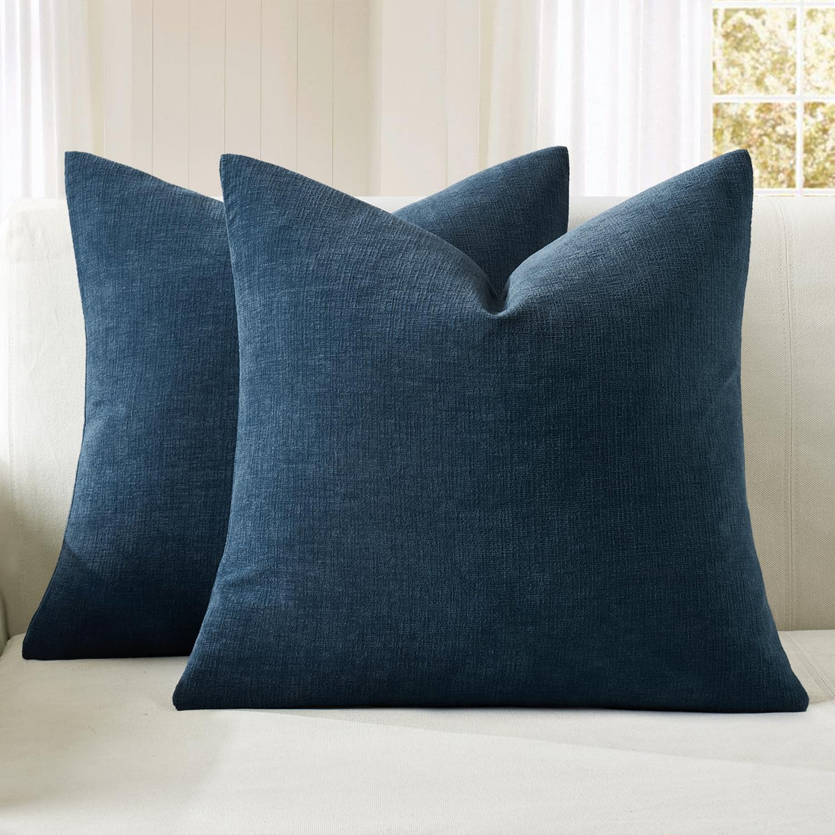 MIULEE Olive Green Chenille Couch Throw Pillow Covers, 18x18 | Set of 2, Soft Modern Farmhouse Style, Decorative Pillowcases for Sofa Living Room Bed, Home Decor