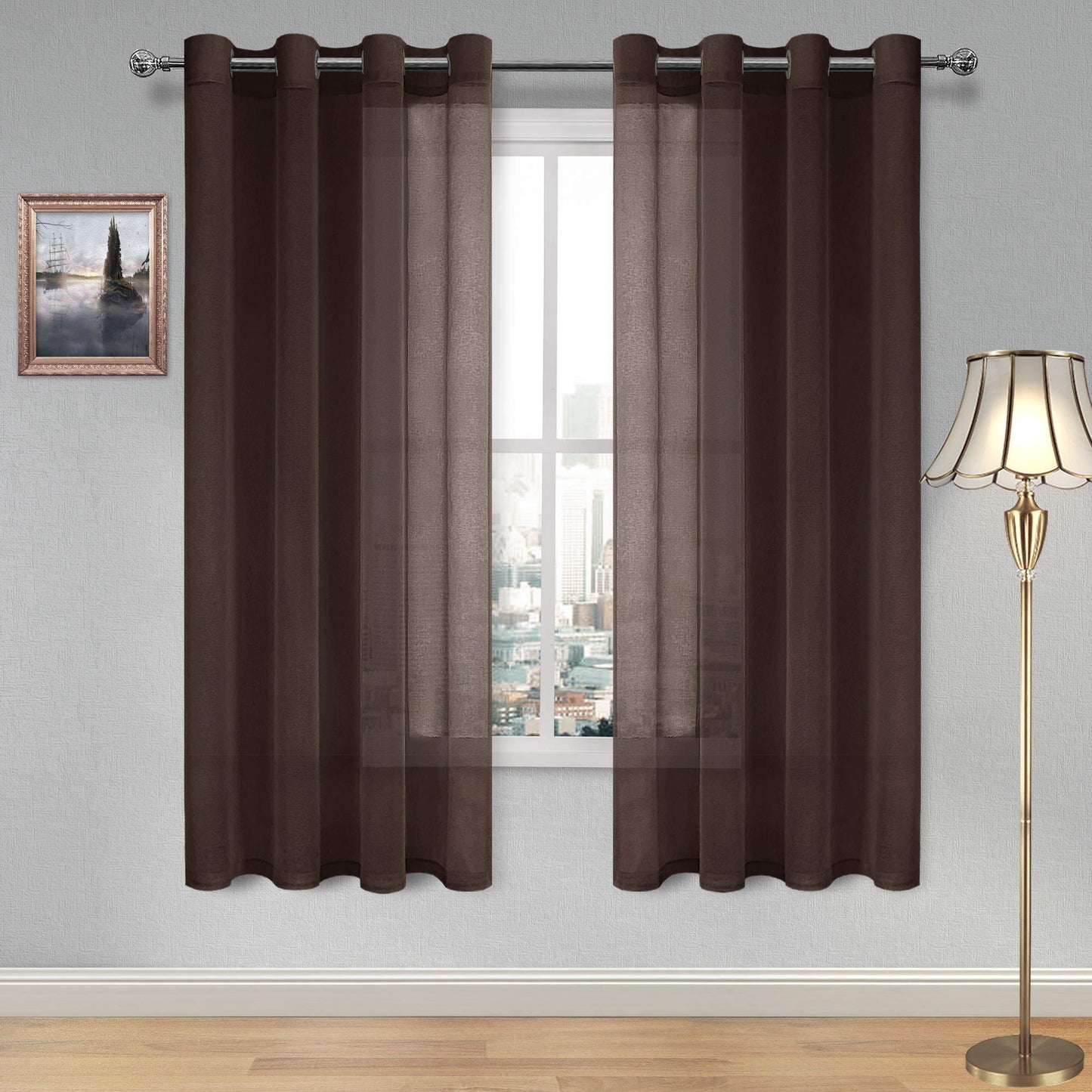 DWCN White Sheer Curtains Linen Look Semi Transparent Voile Grommet White Curtains for Living Dining Room Drapes 52 x 84 Inch Long, Set of 2 Panels