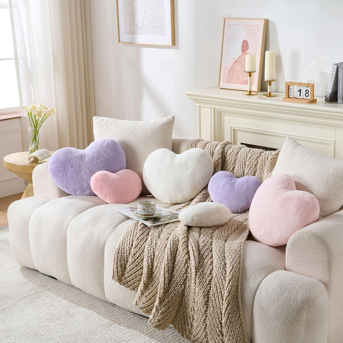 2PCS Throw Pillows Cute Room Decor Heart Pillow Home Decor Decorative Couch Pillows Bed Pillows Outdoor Pillows Valentine Gifts,White 9"*13"