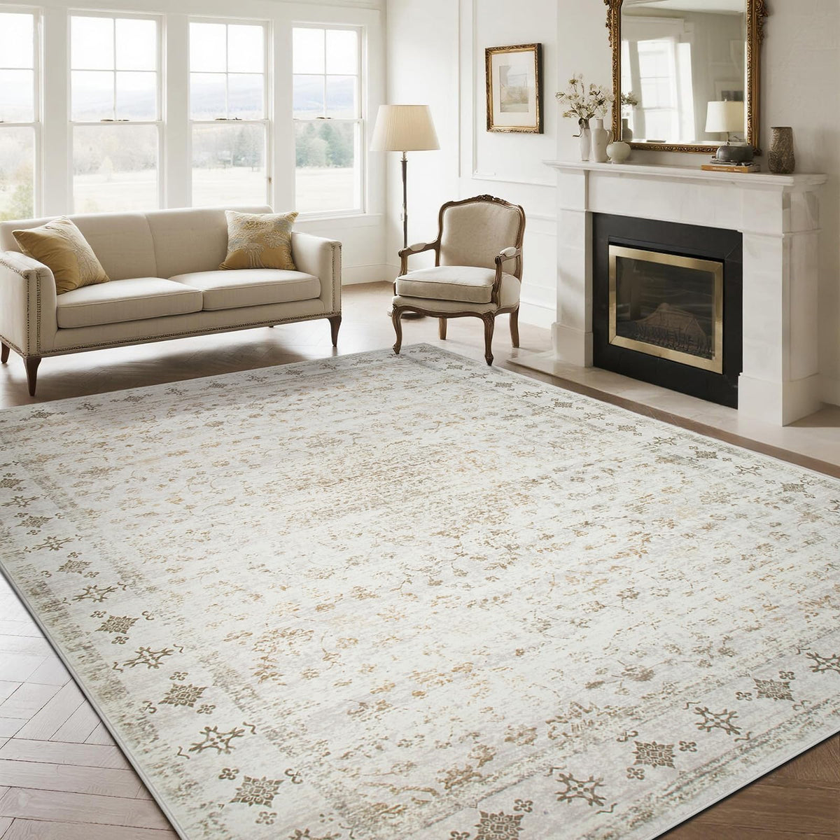 Washable Rugs 8x10 Area Rugs for Living Room,Bedroom,Dining Room Carpet | Ultra Soft Faux Wool,Kids & Pet Friendly,Machine Washable,Non-Slip & Non-Shedding,Large Vintage Low Pile Rug for Home Office