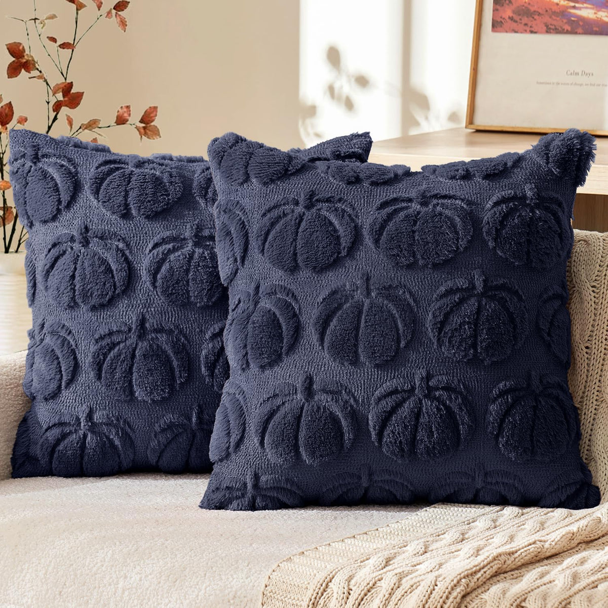 MIULEE Fall Pillow Covers Pumpkin Fall Decor 18x18 Dark Rust | Set of 2 Fall Decorations for Home, Plush Faux Fur Farmhouse Accent Pillowcases, Porch Sofa Couch Cushion Bed Livingroom