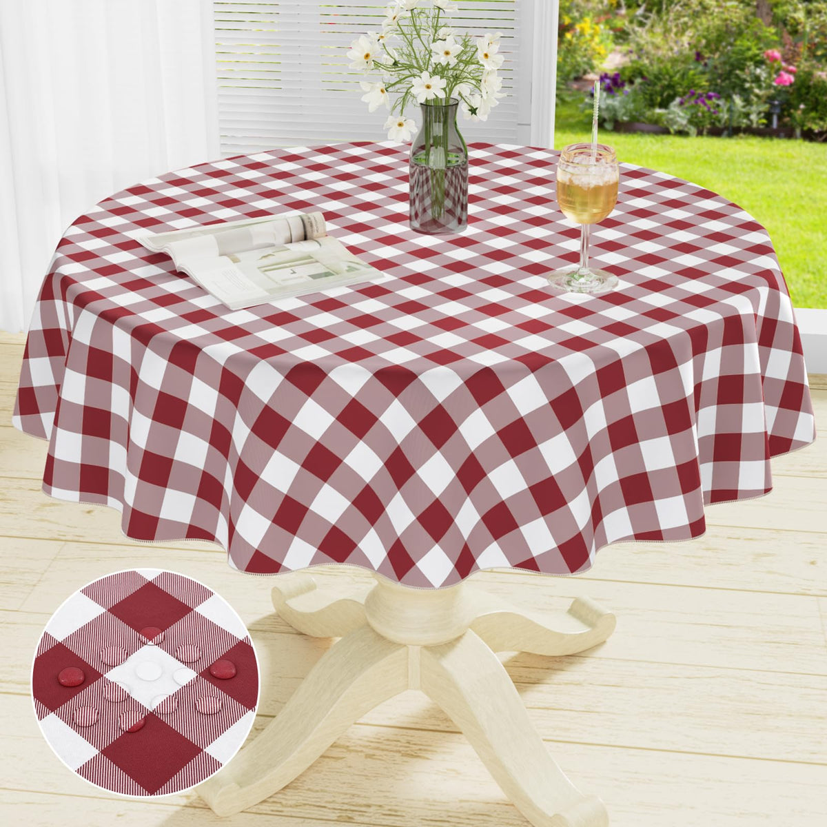 Rectangle Waterproof Vinyl Table Cloth, Buffalo Flannel Backed Tablecloth, Wipeable Plastic Table Cover for Dinner, Kitchen, Outdoor (60" x 84", Black and White)