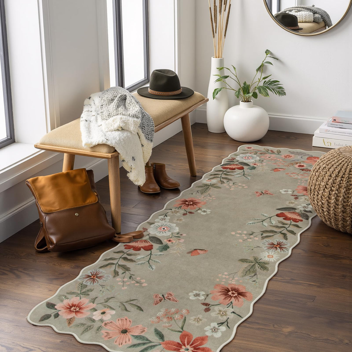Lahome Floral Living Room Rugs, Area Rugs 5x7 Rug for Bedroom Ultra-Thin Soft Rug, Non-Slip Washable Rugs Stain Resistant Boho Rug Flore Throw Rug for ‎Dining Room Office (5x7ft,Green)