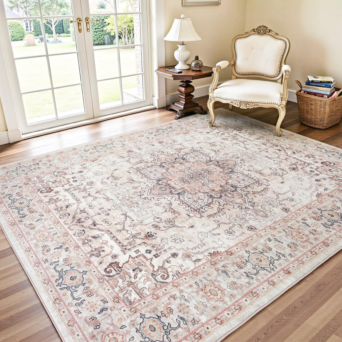 Lofus 5x7 Area Rugs for Living Room Bedroom, Soft Boho Carpet Floral Brown | High-Power Vacuuming, Non-Slip, Low Pile, Stain & Water Repellent, Soft, Skin-Friendly, for Kitchen Entryway Office
