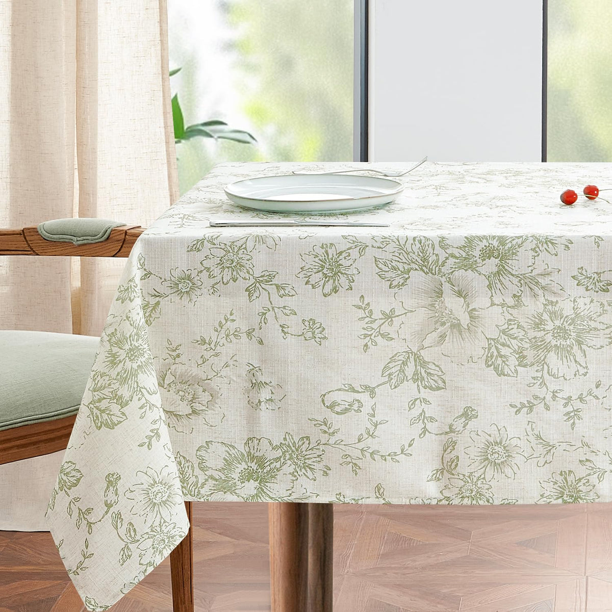 jinchan Black Farmhouse Floral Linen Rectangle Table Cloth 52 x 70 Inch | Traditional farmhouse florals create a versatile look for everyday dining and seasonal decorating.