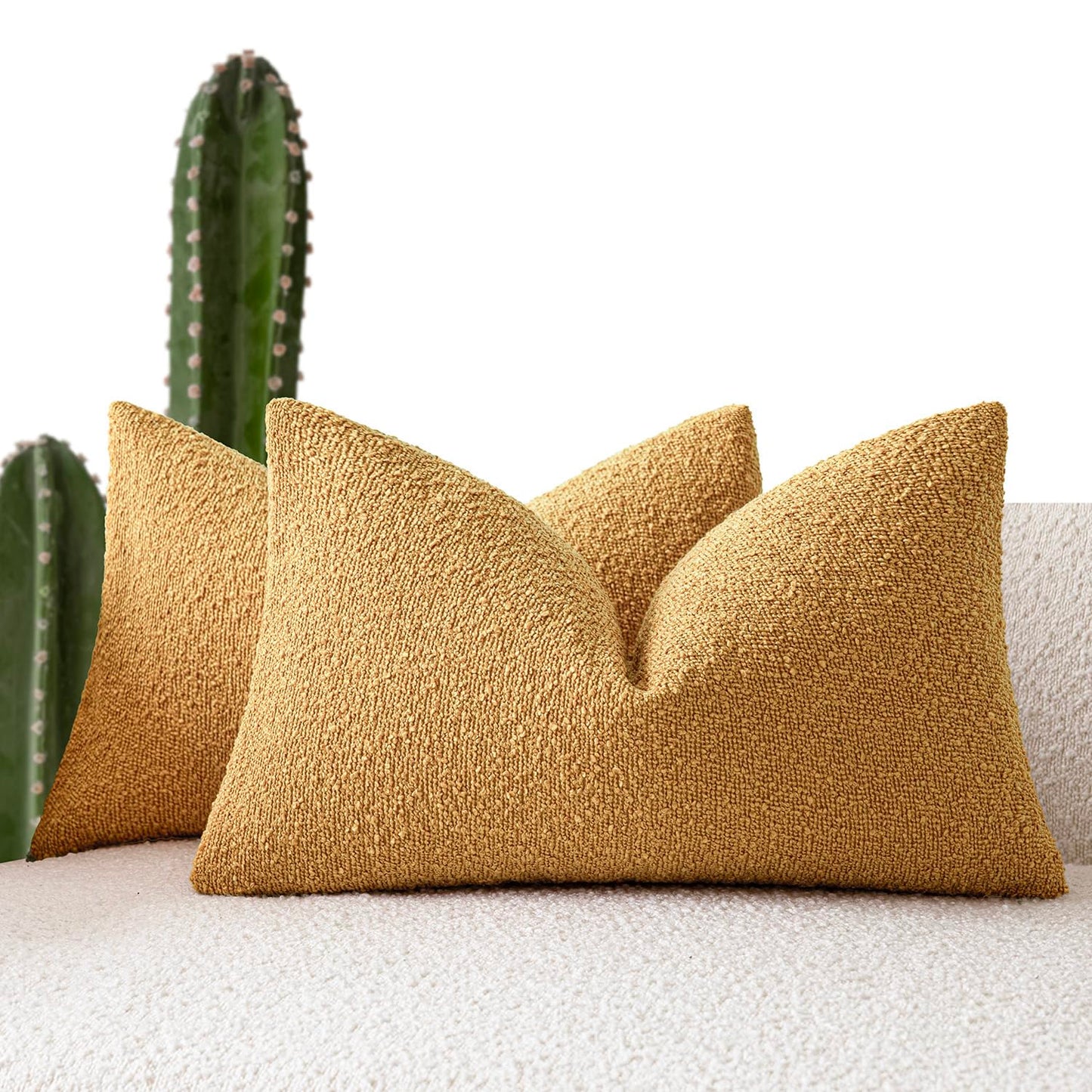 Foindtower Pack of 2, 20 x 20 Inch, Decorative Textured Boucle Throw Pillow Covers Accent Solid Pillow Cases Cozy Soft Couch Cushion Case for Chair Sofa Bedroom Living Room Home Decor, Cream White