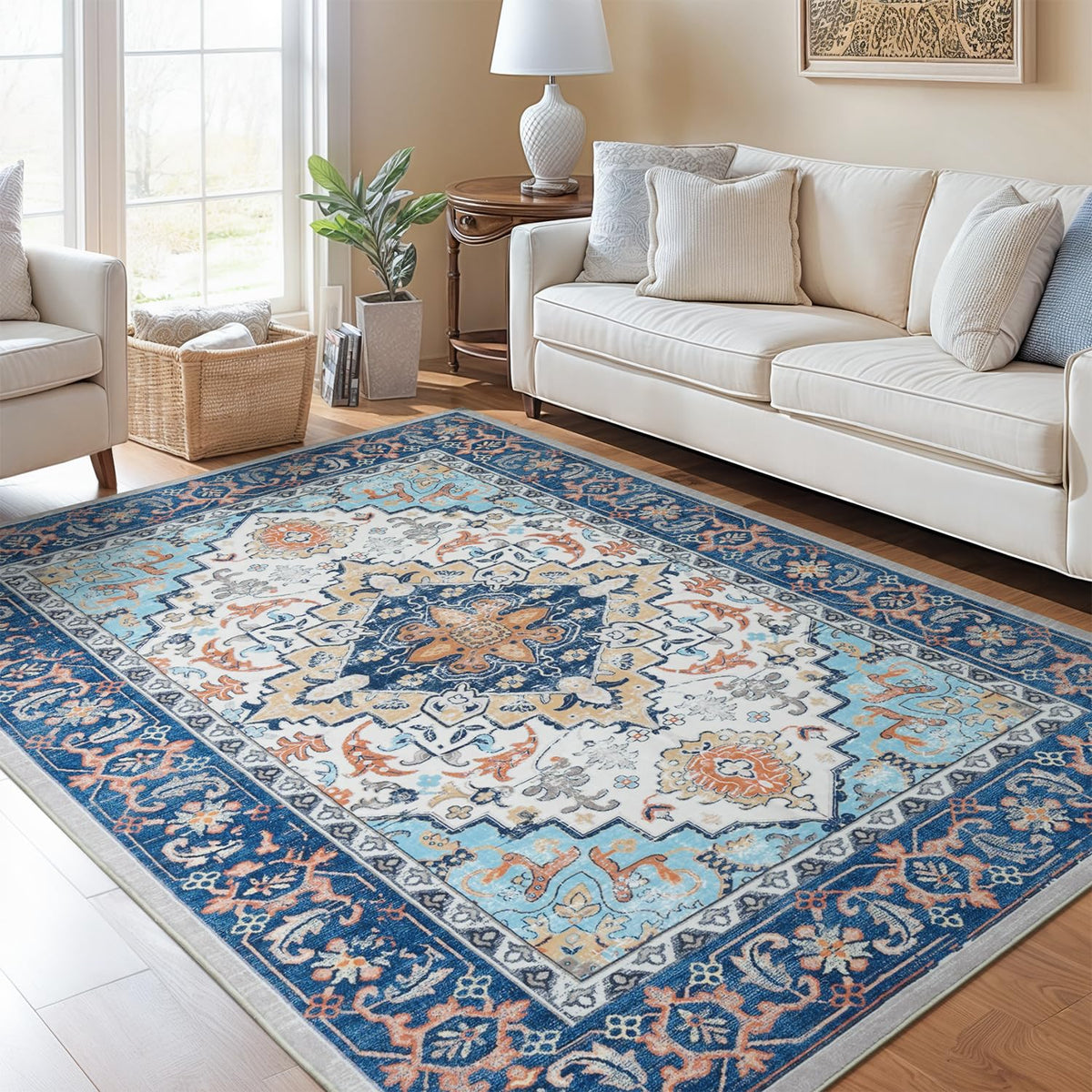 Lofus 5x7 Area Rugs for Living Room Bedroom, Soft Boho Carpet Floral Brown | High-Power Vacuuming, Non-Slip, Low Pile, Stain & Water Repellent, Soft, Skin-Friendly, for Kitchen Entryway Office
