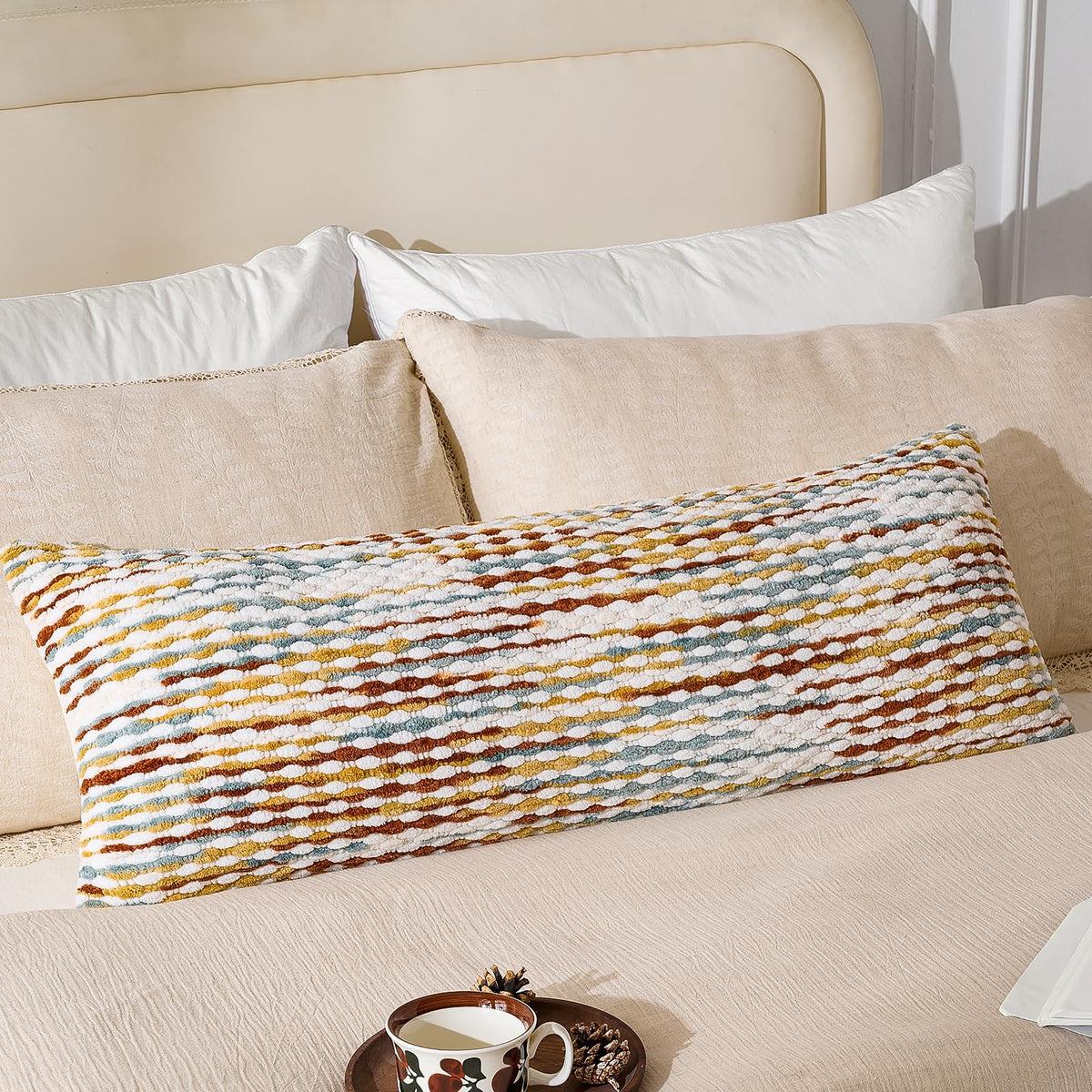 Set of 2 Boho Chenille Pillow Cover Decorative Tufted Pillowcase for Couch Bed Sofa Bedroom Living Room Modern 18 x 18-Inch Brown