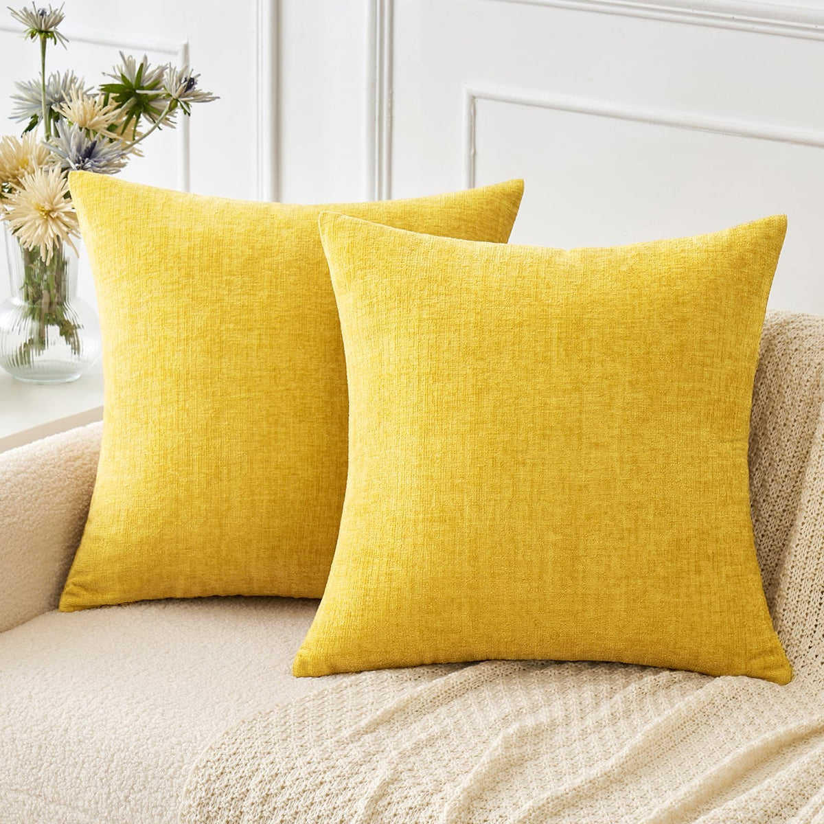 MIULEE Soft Chenille Fall Throw Pillow Covers Burnt Orange 18x18 Pack of 2 | Modern Fall Home Decor, Classic Decorative Pillows, Solid Dyed Cases, Boho Couch Cushion Covers for Sofa Bed Living Room