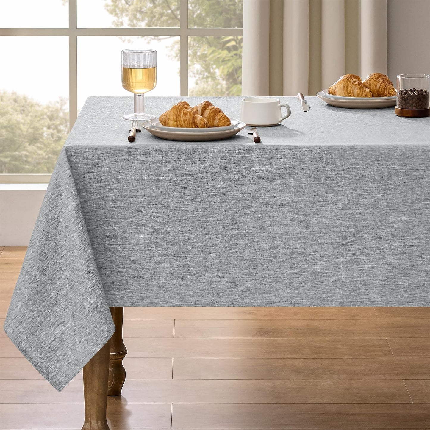 Decorelia Faux Linen Round Tablecloths 60 inch, Waterproof Decorative Washable Texture Rustic Circle Table Cloth Cover for Dining Kitchen Party Farmhouse Outdoor(Round (2-4 Seats),Sage Green)