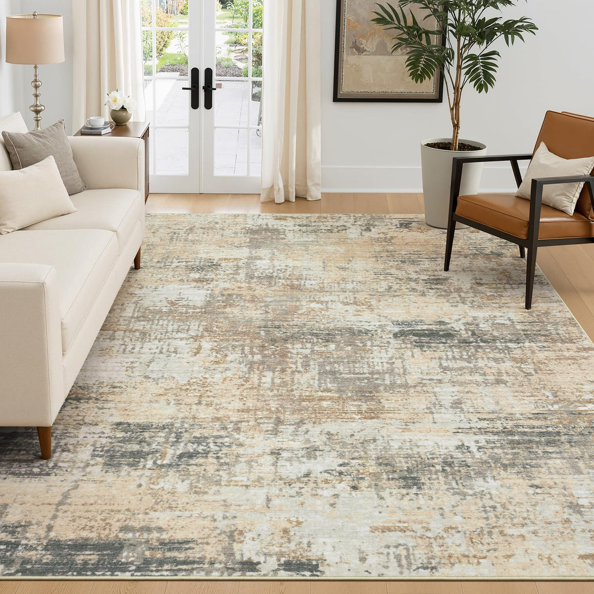 Rugflix 8x10 Area Rugs for Living Room, Washable Large Rug Stain-Resistant Low Pile, Modern Dark Carpet for Dining Room Home Office Kid Room Nursery Bedroom, Navy Blue/Black