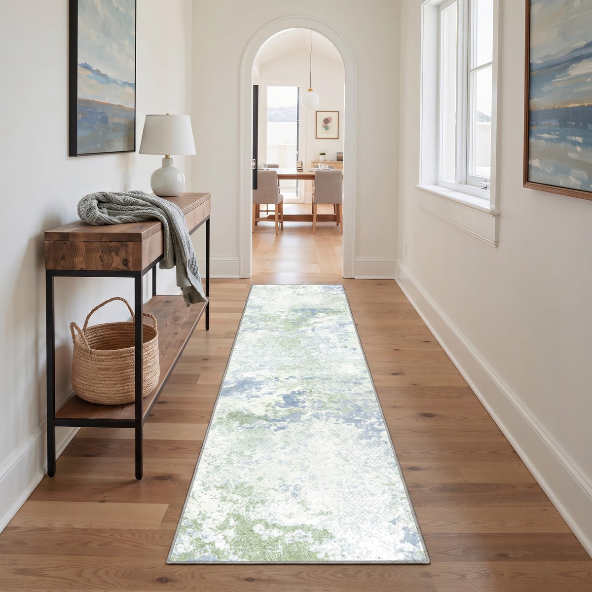 BEIMO 5x7 Green Abstract Area Rug, Washable Non-Slip for Bedroom | Soft Low-Pile Carpet, Lightweight and Easy to Vacuum, Sage Living Rooms, Dining Rooms, Bedrooms, and Home Offices