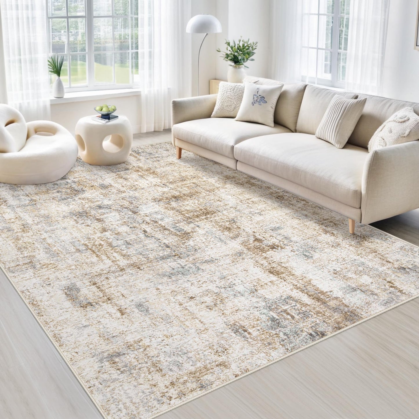 Area Rugs 6x9 Living Room: Washable Rug Modern Abstract Large Rug Soft Non Slip Neutral Rugs Stain Resistant Indoor Carpet for Bedroom Kitchen Dining Room Table Nursery Home Office Rugs(Beige,6'x9')