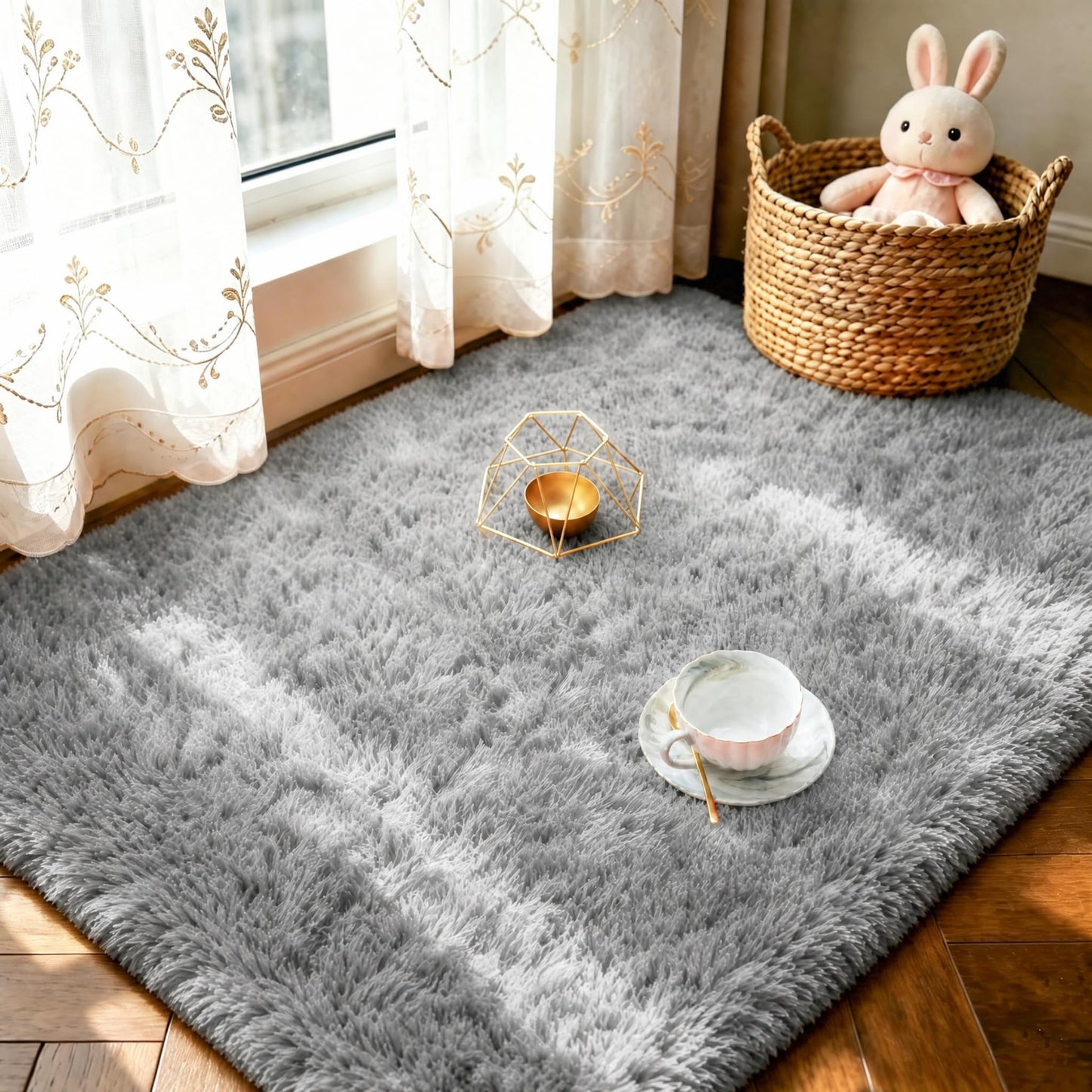 LOCHAS Area Rugs Fluffy Living Room Carpets for Kids Bedroom 6x9, Cream | Ultra Soft Indoor Modern Shaggy Rug for Dorm Nursery Boys Girls Home Decor