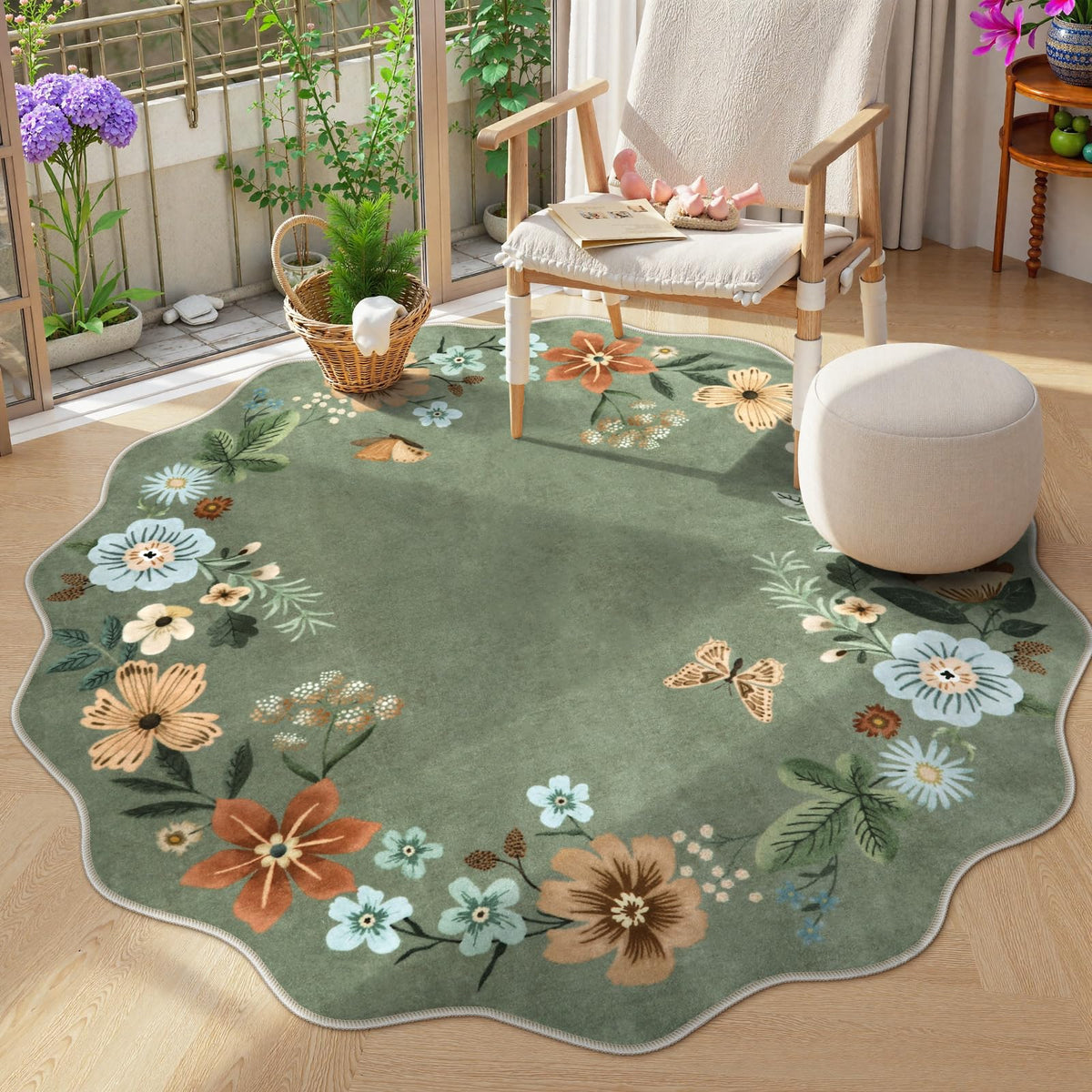 Lahome Floral Rugs for Living Room, 5x7 Area Rugs Ultra-Thin Soft Washable Rug, Non-Slip Bedroom Rug Stain Resistant Boho Flore Carpet for ‎Dining Room Office (5x7ft,Black/Grey)