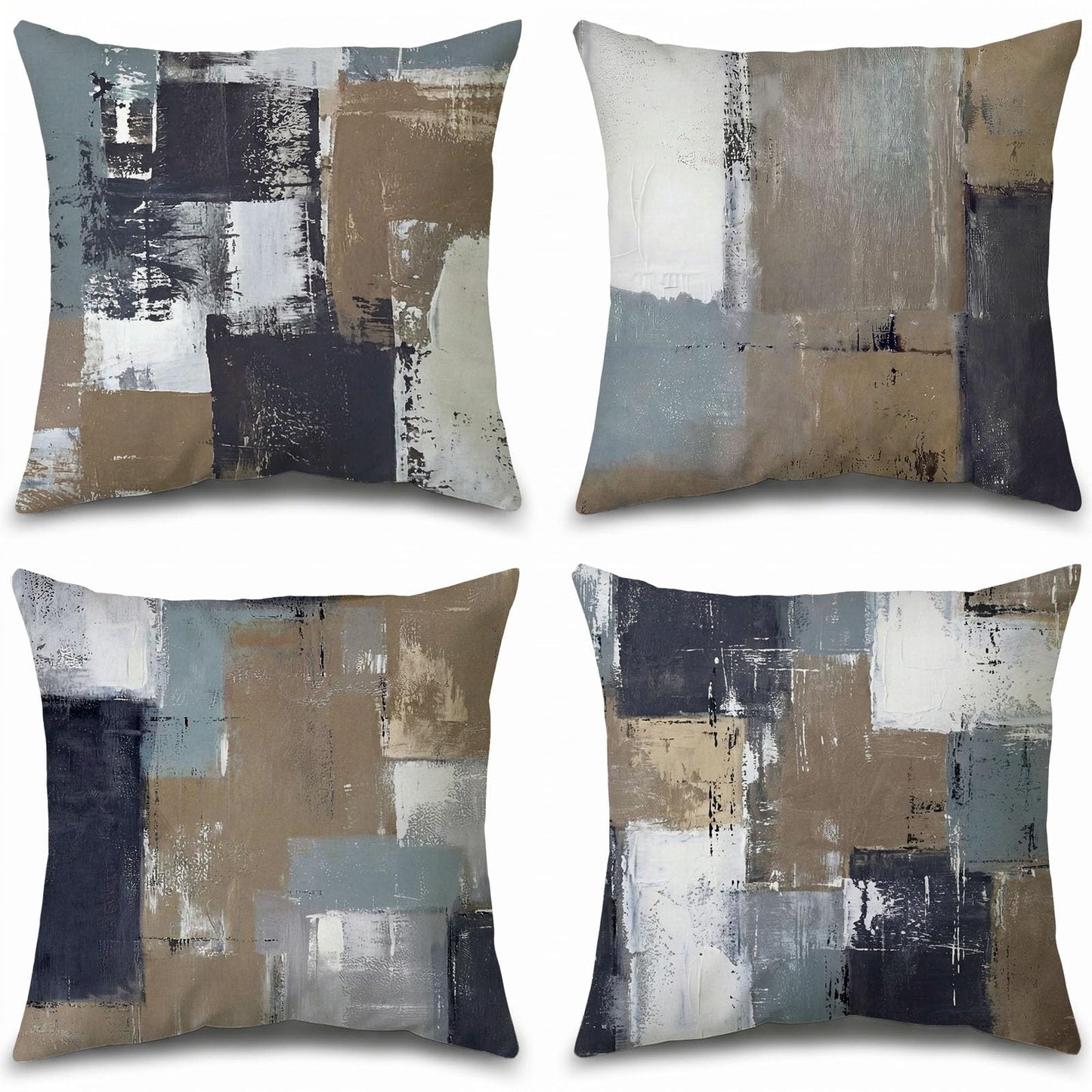 Set of 4 Blue and Grey Abstract Art Artwork Pillow Cover 18 x 18 Inch, Gallery Modern Decorative Throw Pillows Cushion Cover for Bedroom Sofa Living Room | Double-sided vibrant artwork accent cushion covers. Perfect decorative pillows for couch, sofa, bed