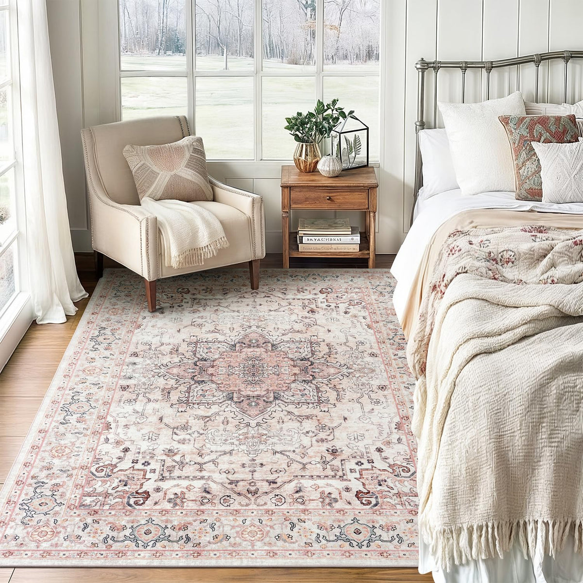 Lofus 5x7 Area Rugs for Living Room Bedroom, Soft Boho Carpet Floral Brown | High-Power Vacuuming, Non-Slip, Low Pile, Stain & Water Repellent, Soft, Skin-Friendly, for Kitchen Entryway Office
