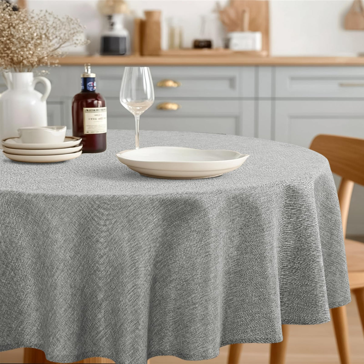 JIUZHEN Rectangle Table Cloth Faux Linen Farmhouse Tablecloth, Wrinkle and Stain Resistant Decorative Fabric Rectangular Spring Table Cover for Dining/Party/Birthday/Wedding, Beige, 54 x 80 Inch