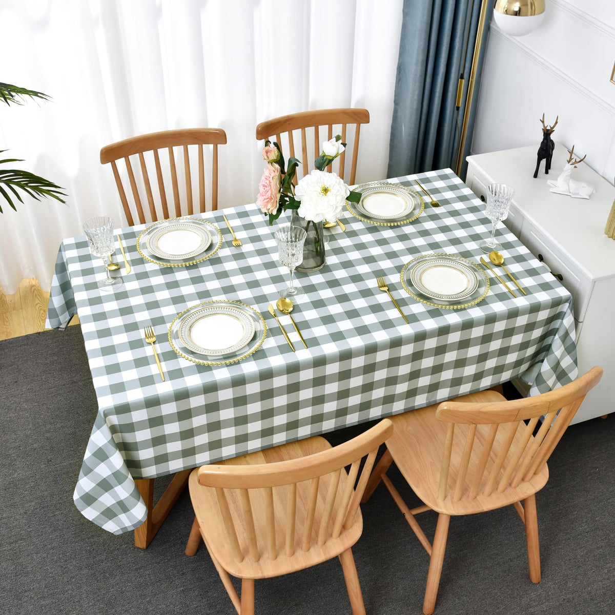 Waterproof Checkered Tablecloth Fabric - Rectangle 58x84 Inch Classic Gingham Buffalo Plaid Table Cloth for Indoor/Outdoor Use - Washable Table Cover for Kitchen, BBQs, and Parties