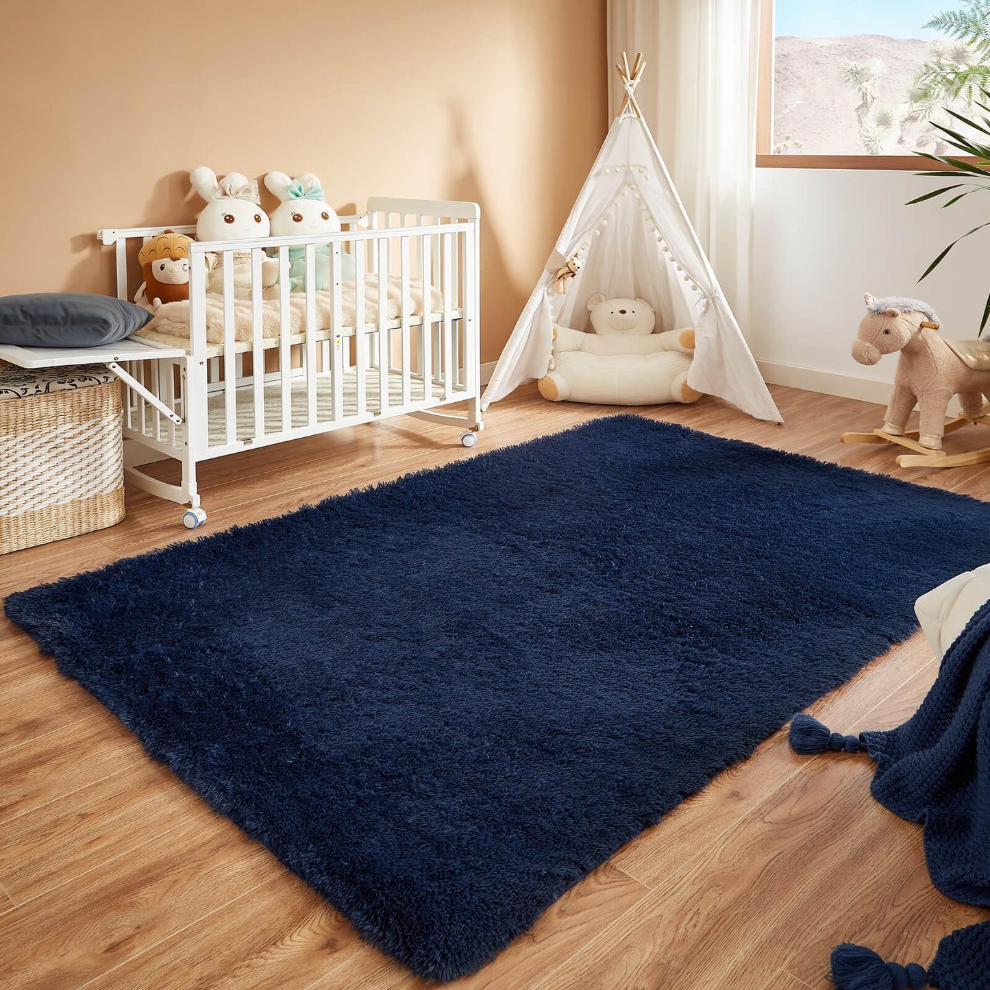 Floralux Rugs for Living Room, 6x9 Large Shag Area Rug, Tie-Dyed Light Grey Soft Fluffy Carpets for Bedroom