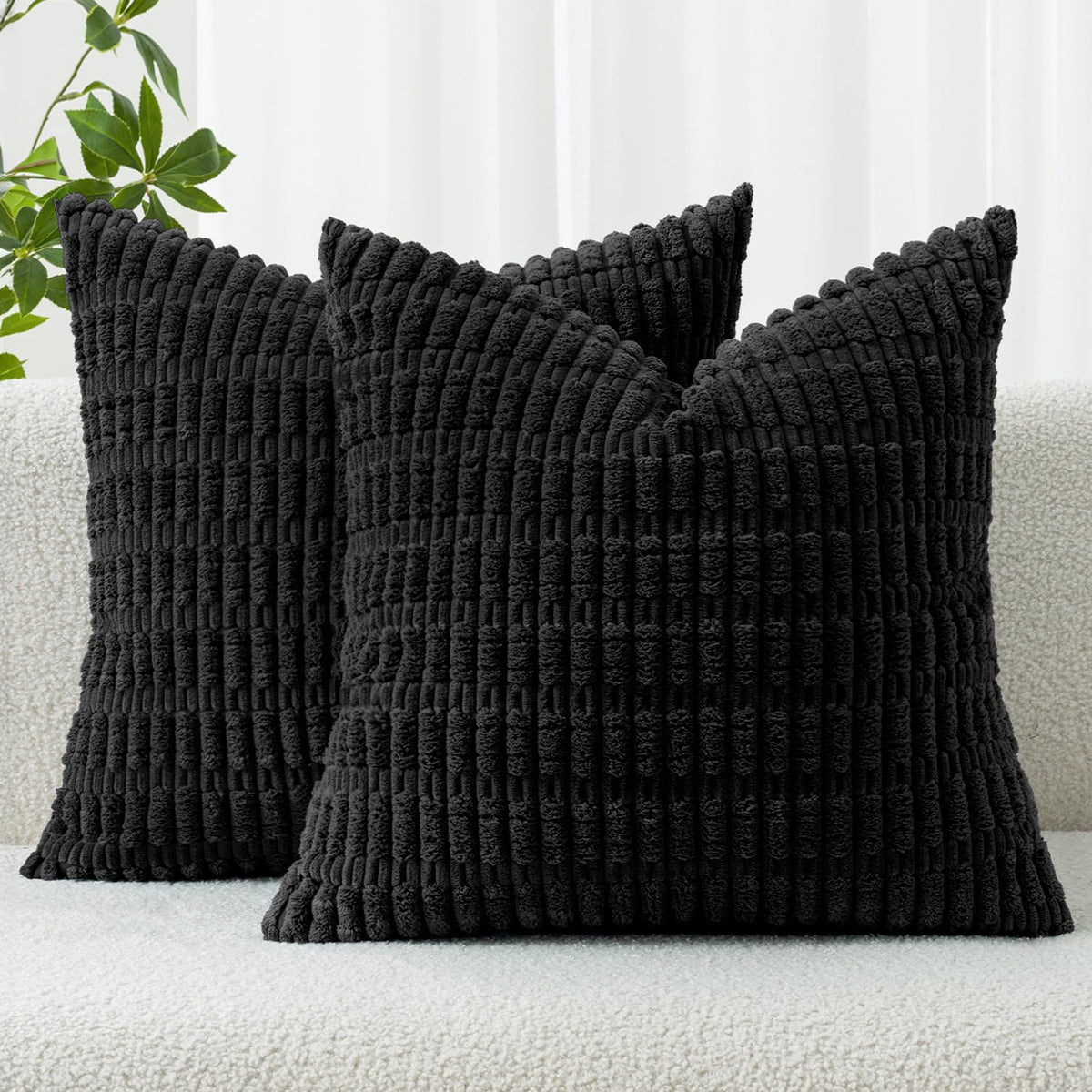 MIULEE Corduroy Decorative Throw Pillow Covers 18x18 Cream White Pack of 2 | Soft Boho Striped Pillow Covers Modern Farmhouse Home Decor For Sofa Living Room Couch Bed