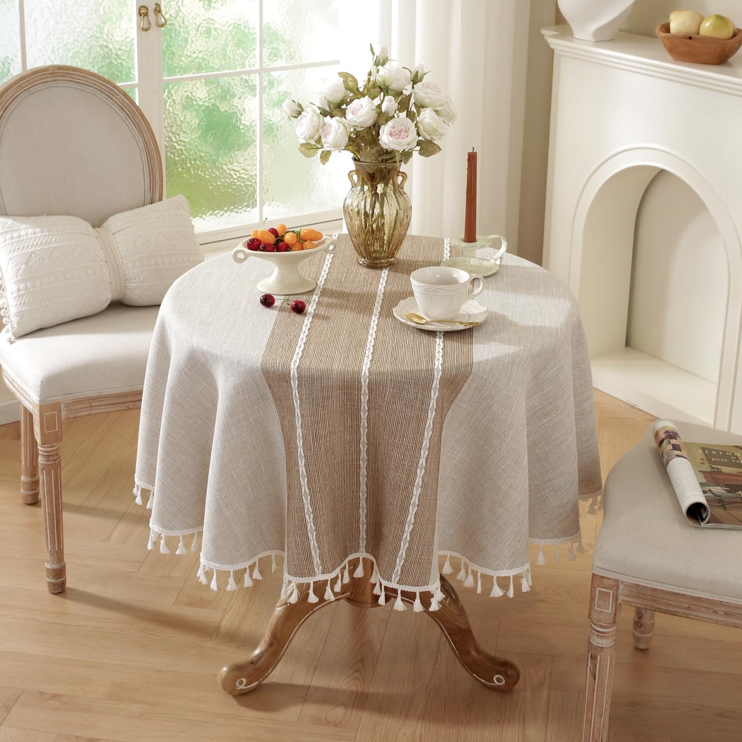 Laolitou Rustic Tablecloth Cotton Linen Waterproof Farmhouse Tablecloth Burlap Table Cloths for Kitchen Dining Cloth Table Cloth for Rectangle Tables Coffee Lines Rectangle,55''x70'',4-6 Seats