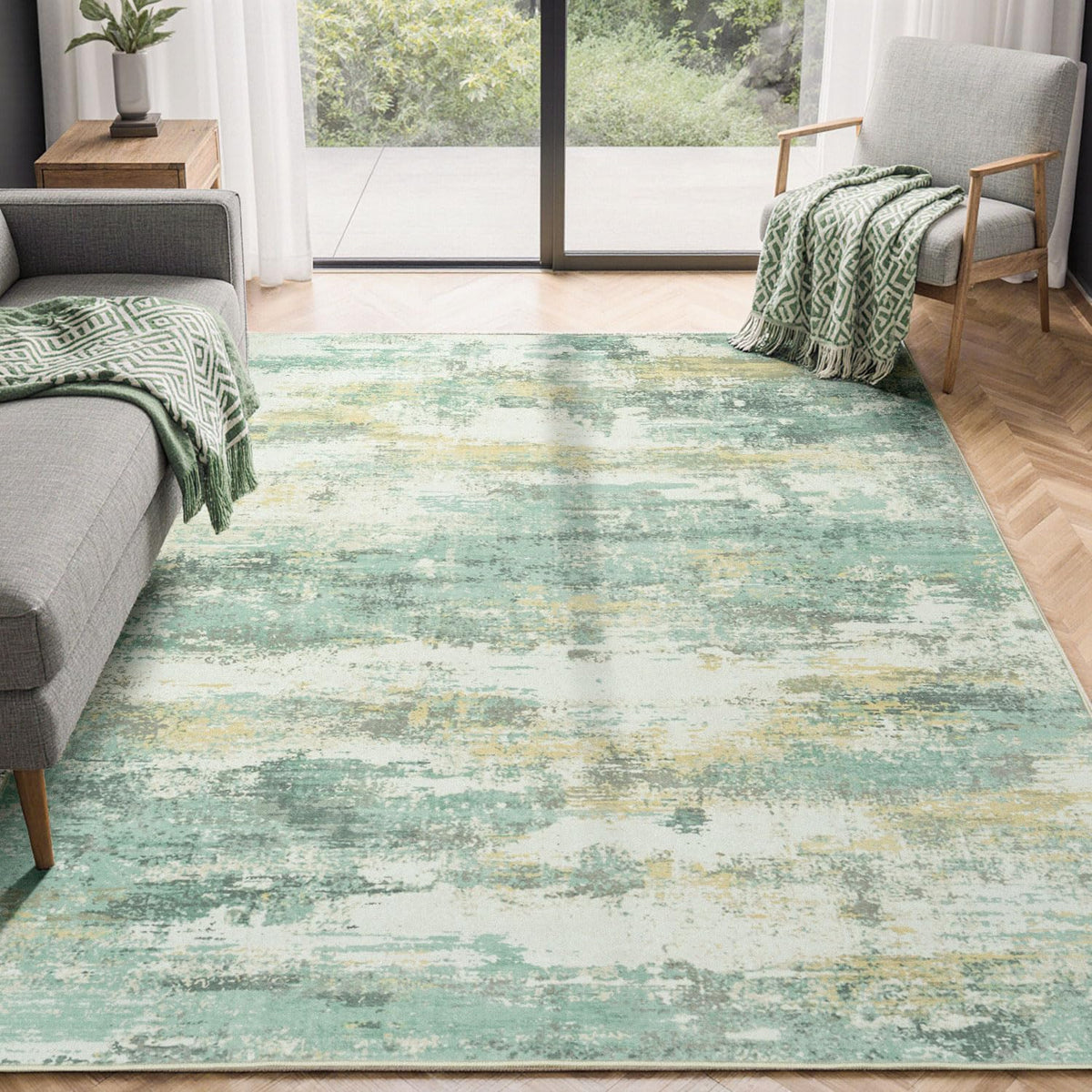 Rugflix 8x10 Area Rugs for Living Room, Washable Large Rug Stain-Resistant Low Pile, Modern Dark Carpet for Dining Room Home Office Kid Room Nursery Bedroom, Navy Blue/Black