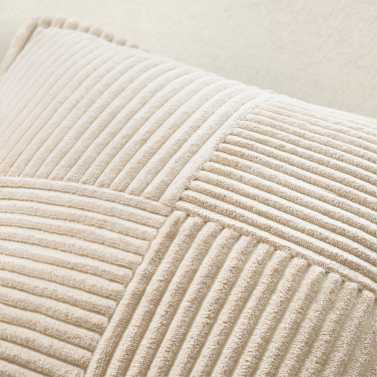 MIULEE Decorative Throw Pillow Covers for Couch 18x18 Inch Beige 2 Pack | Boho Broadside Striped Patchwork Pillow Covers, Soft Corduroy Cushion Cases, For Sofa Bed Livingroom Home Decor