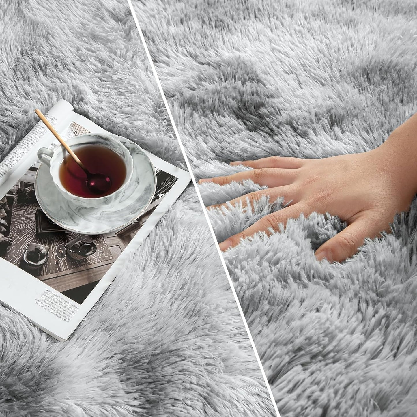 Deerhoo Large Shag Area Rugs 6 x 9, Light Grey | Tie-Dyed, Ultra Soft Plush Fuzzy,Washable, For Living Room, Bedroom, Indoor Carpet Nursery Kids Teen Home Decor