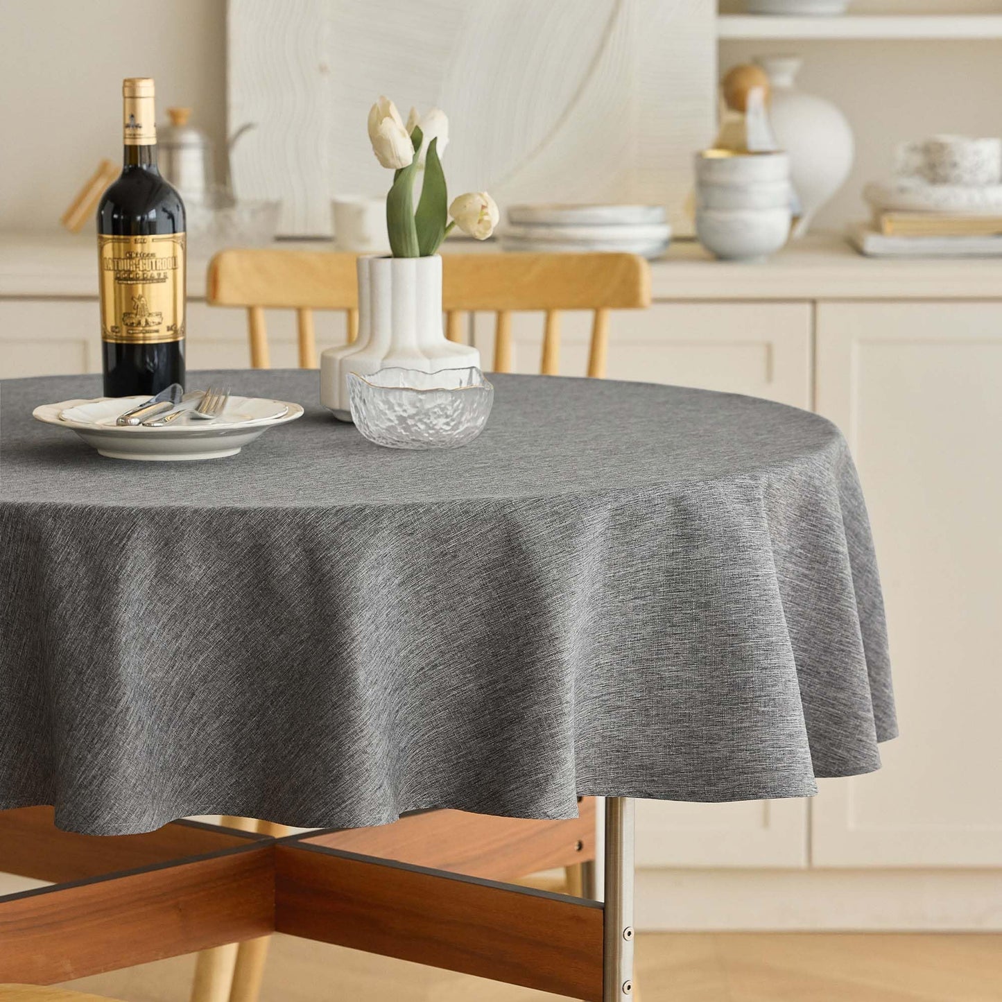 Decorelia Faux Linen Round Tablecloths 60 inch, Waterproof Decorative Washable Texture Rustic Circle Table Cloth Cover for Dining Kitchen Party Farmhouse Outdoor(Round (2-4 Seats),Sage Green)