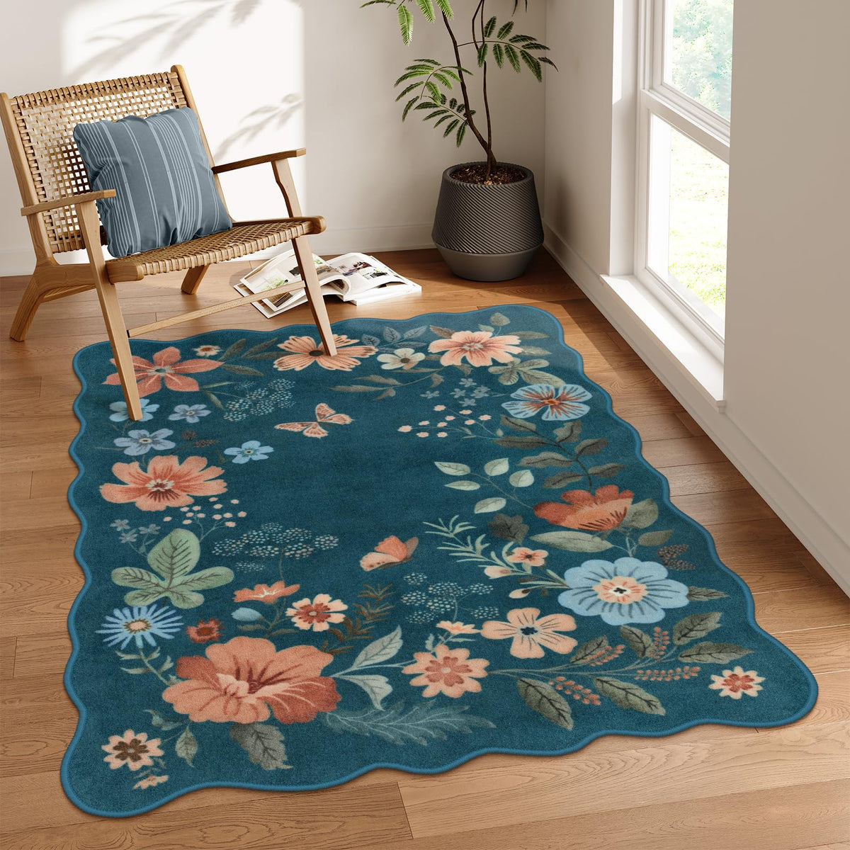 Lahome Floral Living Room Rugs, Area Rugs 5x7 Rug for Bedroom Ultra-Thin Soft Rug, Non-Slip Washable Rugs Stain Resistant Boho Rug Flore Throw Rug for ‎Dining Room Office (5x7ft,Green)