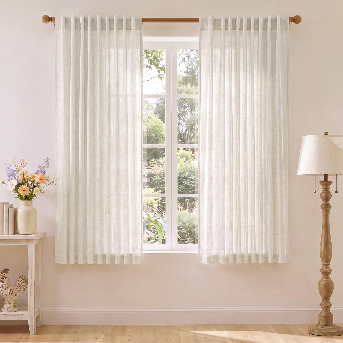NICETOWN Semi Sheer White Curtains 84 inch Long, Rod Pocket & Back Tab Sheer Linen Curtains & Drapes Balance Privacy & Light Panels for Bedroom/Living Room, W52 x L84, 2 Panels