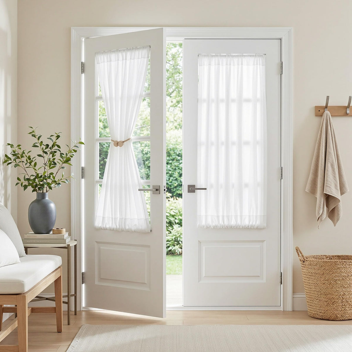MYSKY HOME Linen Curtains for Living Room, Natural Semi Sheer Curtains & Drapes 84 inches Length 2 Panels Set Farmhouse Country Boho Style Back Tab Draperies for Sliding Glass Door, 50" Wide, Linen