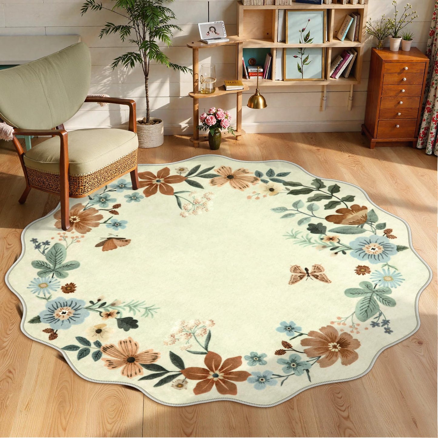 Lahome Floral Rugs for Living Room, 5x7 Area Rugs Ultra-Thin Soft Washable Rug, Non-Slip Bedroom Rug Stain Resistant Boho Flore Carpet for ‎Dining Room Office (5x7ft,Black/Grey)