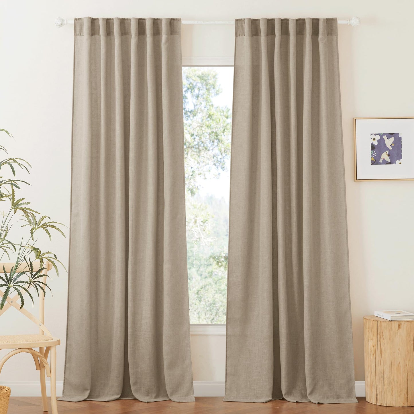 RYB HOME White Sheer Curtains for Living Room Patio Glass Door, W52 x L95 | Linen Texture, Light Filtering Privacy, Airy Translucent, Back Tab, Bedroom Office Balcony, W52 x L95, 2 Panels