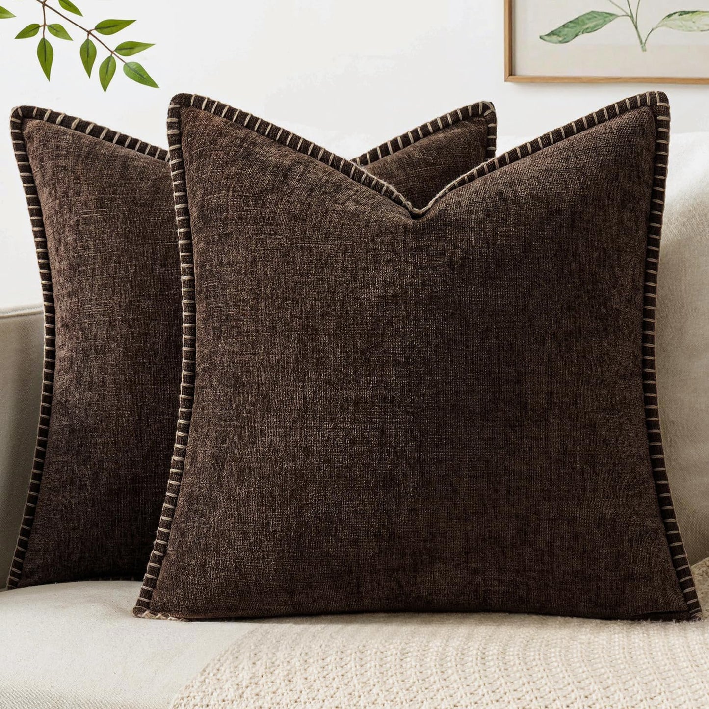 MIULEE Decorative Couch Throw Pillow Covers 18x18 Inch Sage Green 2 Pack | Farmhouse Pillow Covers with Stitched Edge, Soft Chenille Cushion Cases, for Sofa Bed Living Room Home Decor