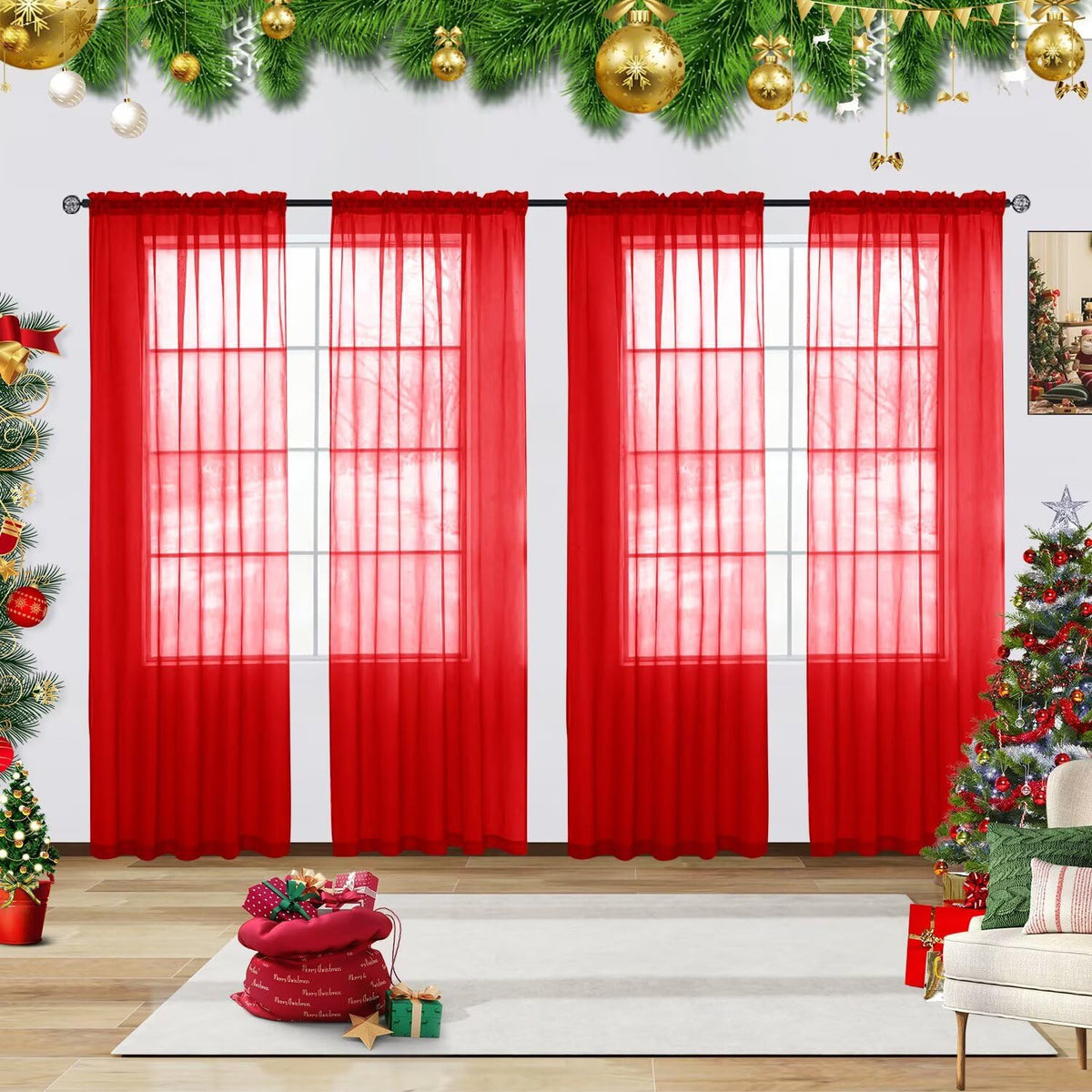 youleyar Solid Sheer Rod Pocket Curtain Voile Draperies 2 Panels White Beige Black Grey Coffee 52 Inch Width 84 Inch Long 1 Pair for Kitchen Bedroom Children Living Room Yard (Ivory,52W ｘ 84L)