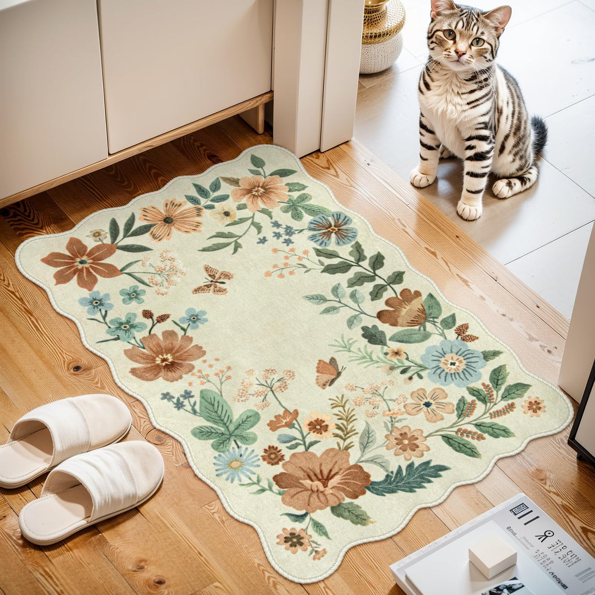 Lahome Floral Living Room Rugs, Area Rugs 5x7 Rug for Bedroom Ultra-Thin Soft Rug, Non-Slip Washable Rugs Stain Resistant Boho Rug Flore Throw Rug for ‎Dining Room Office (5x7ft,Green)