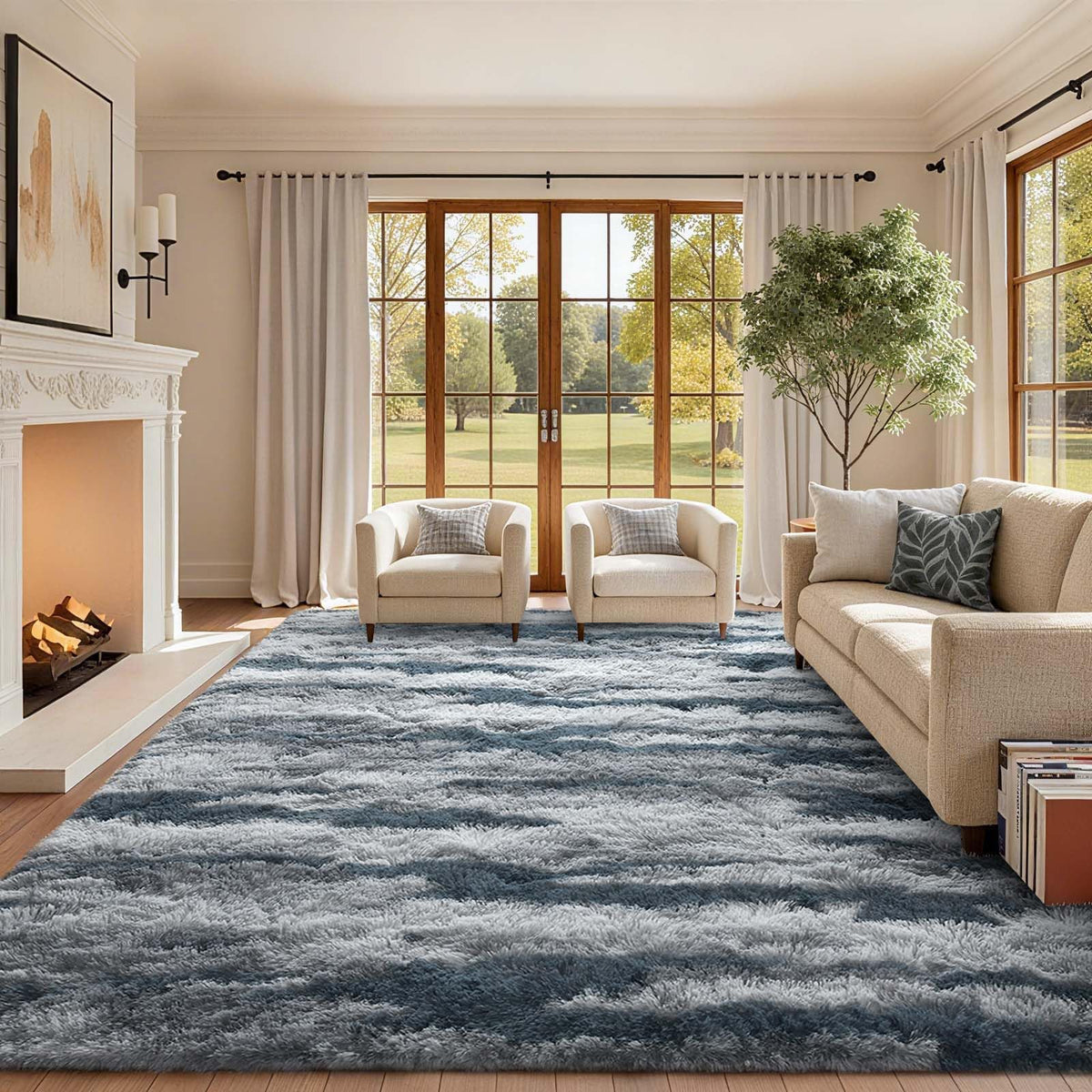 6x9 Ft Large Shag Rugs for Living Room Decor, Tie-Dyed Ultra Soft Fluffy Furry Area Rugs for Bedroom Indoor Floor, Aesthetic Carpet for Kids Home (Dark Grey)