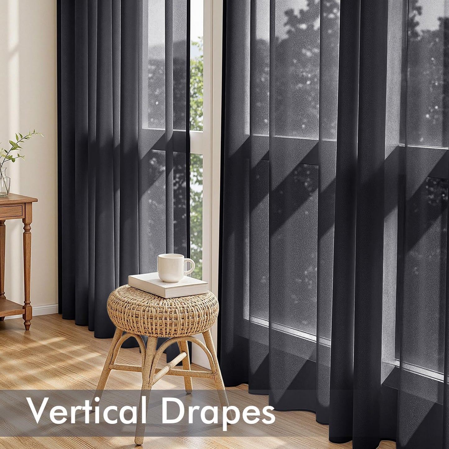 MIULEE Black Sheer Curtains 84 Inches Long 4 Panels 42 x 84 Inches | Light Filtering, Rod Pocket, Voile Drapes, Living Room, Bedroom, Window Treatments
