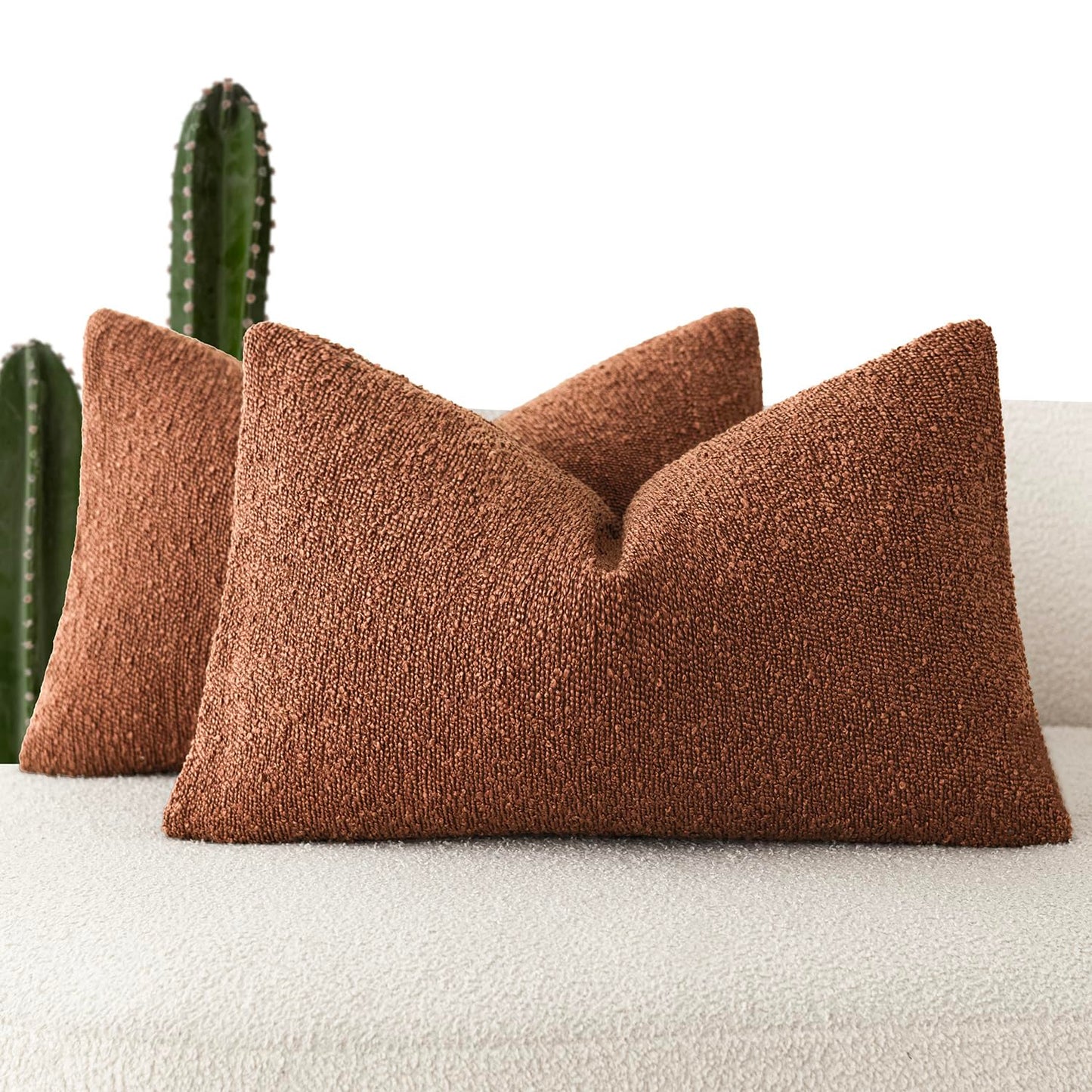 Foindtower Pack of 2, 20 x 20 Inch, Decorative Textured Boucle Throw Pillow Covers Accent Solid Pillow Cases Cozy Soft Couch Cushion Case for Chair Sofa Bedroom Living Room Home Decor, Cream White