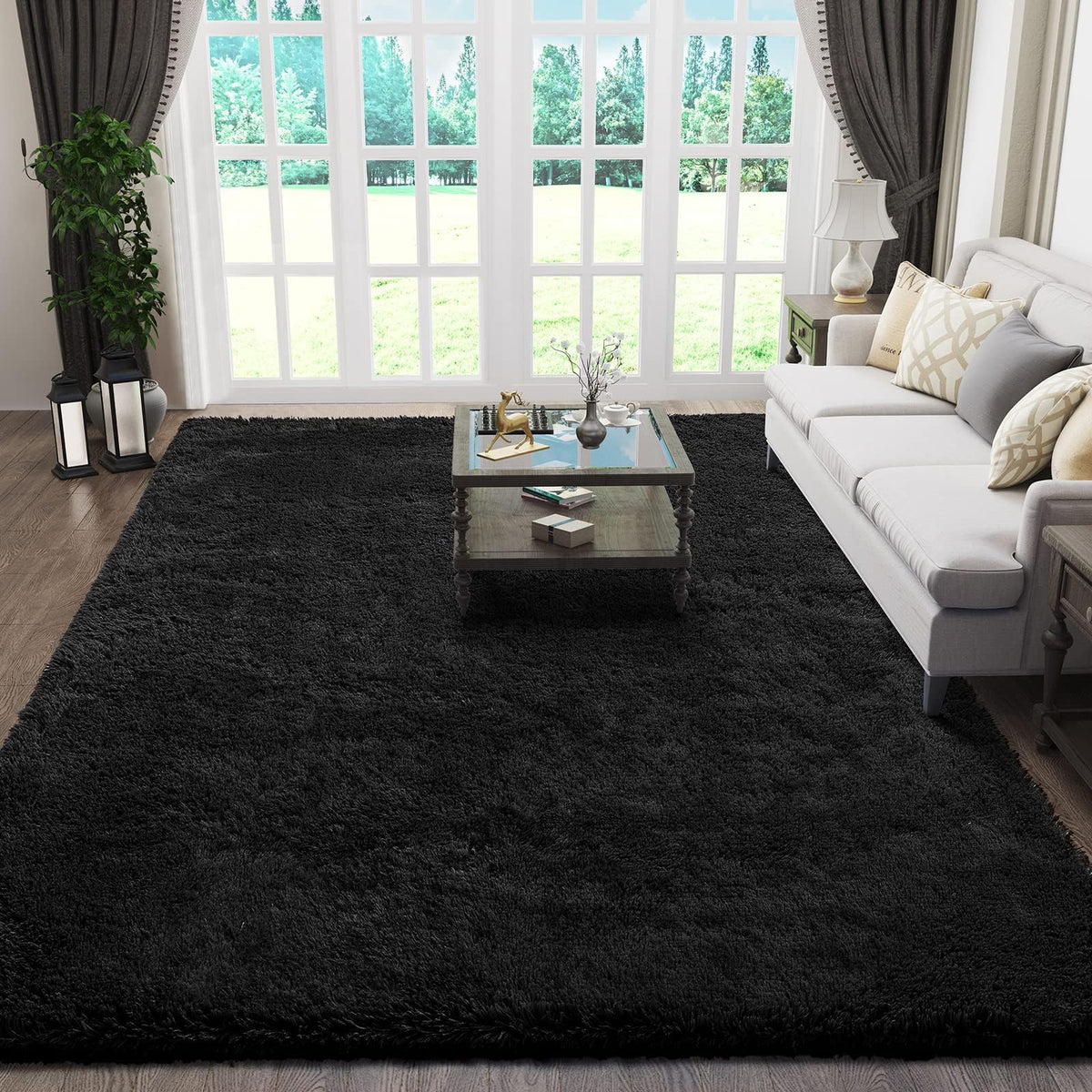 Ophanie 8x10 Area Rugs for Living Room, Washable Non-Slip Fluffy Soft Large Shag Bedroom Carpet, Ivory Big Indoor Nursery Rug, Carpets for Boy and Girls Room Dorm Decor with Over 99 pcs Pile fibers