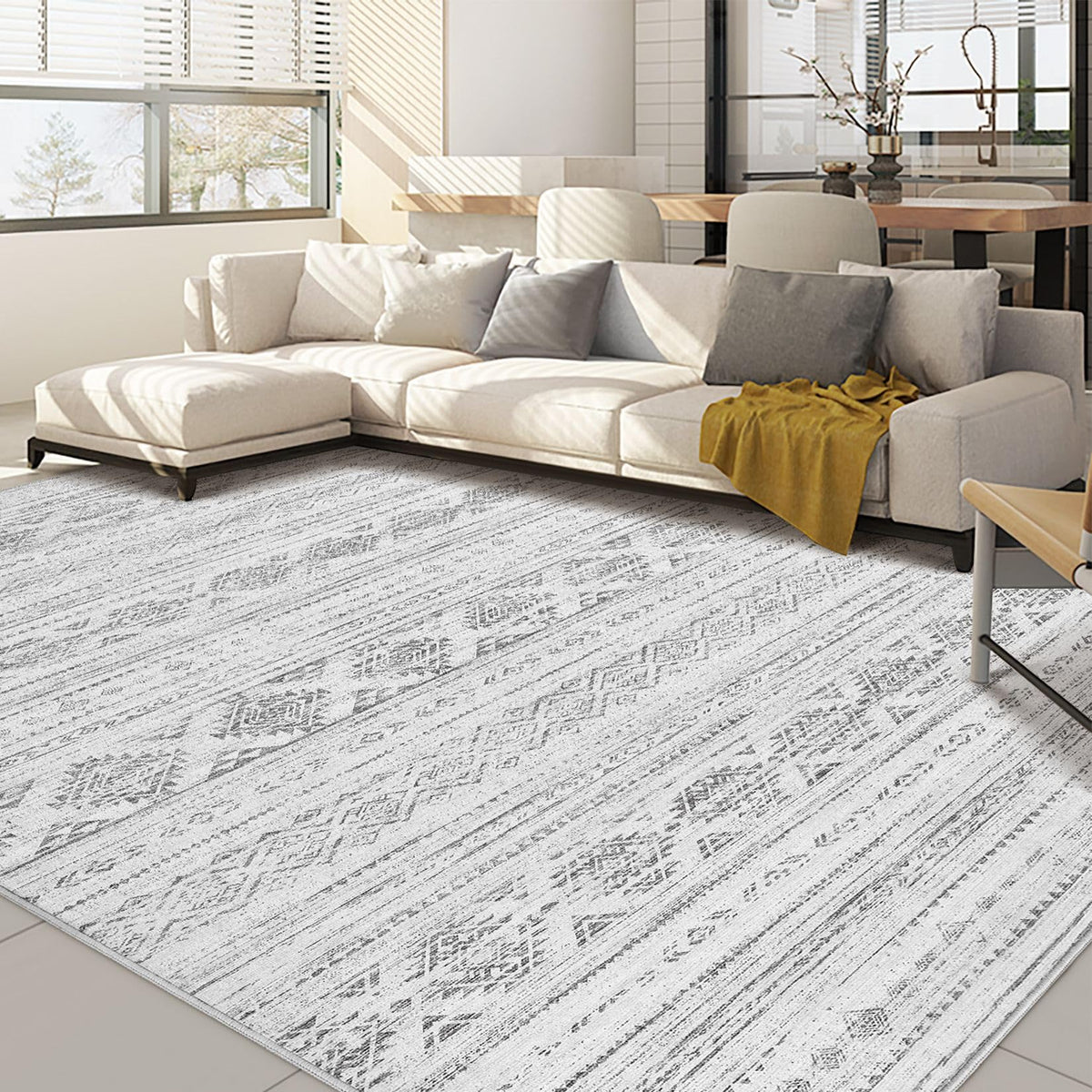 Nakagishi Boho 5x7 Area Rug Living Room Rugs Machine Washable Beige/Brown | Soft, Pet & Kid Friendly, Carpet for Living Room/Bedroom/Office/Kitchen/Nursery, Daily Home Decor Stain Resistant Moroccan