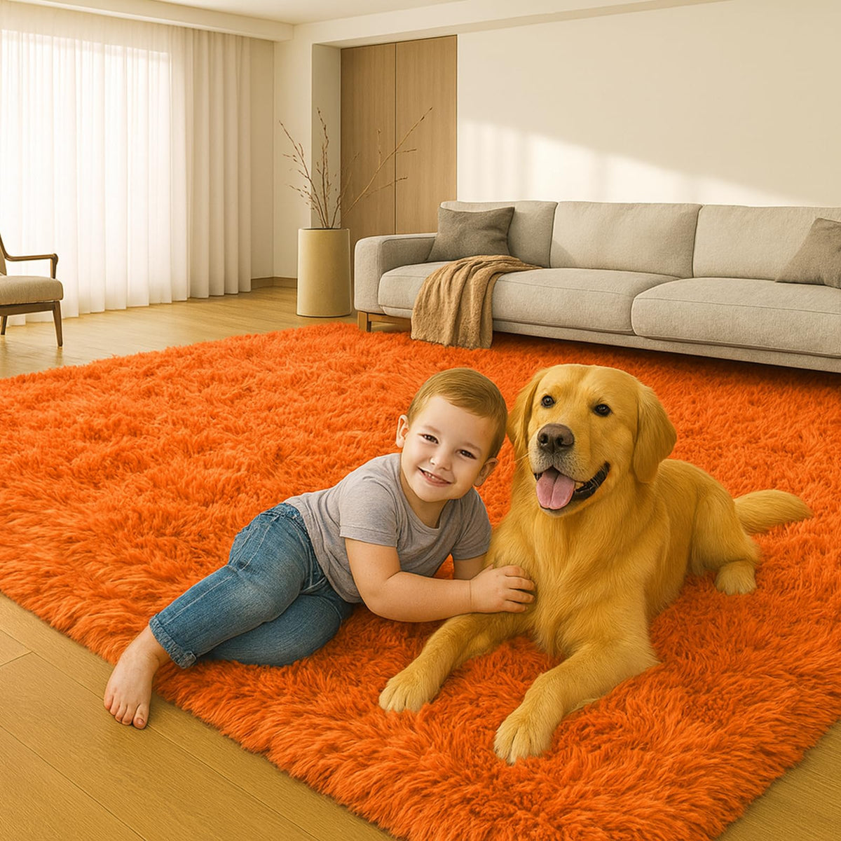 8x10 Cream Fluffy Shag Area Rug, Non-Slip Soft Carpet for Home | Soft Plush Rug With Durable Non-Slip Backing. Ideal for Living Room, Bedroom, Kids Room. Thick, Cozy, Modern Design.