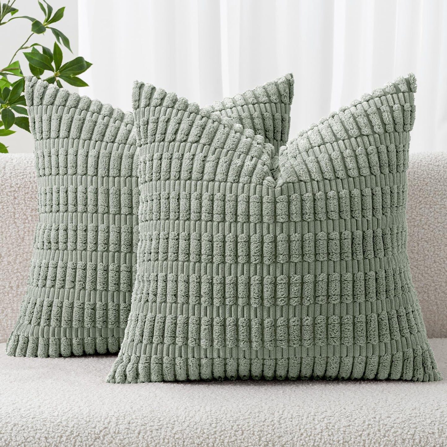 MIULEE Corduroy Decorative Throw Pillow Covers 18x18 Cream White Pack of 2 | Soft Boho Striped Pillow Covers Modern Farmhouse Home Decor For Sofa Living Room Couch Bed