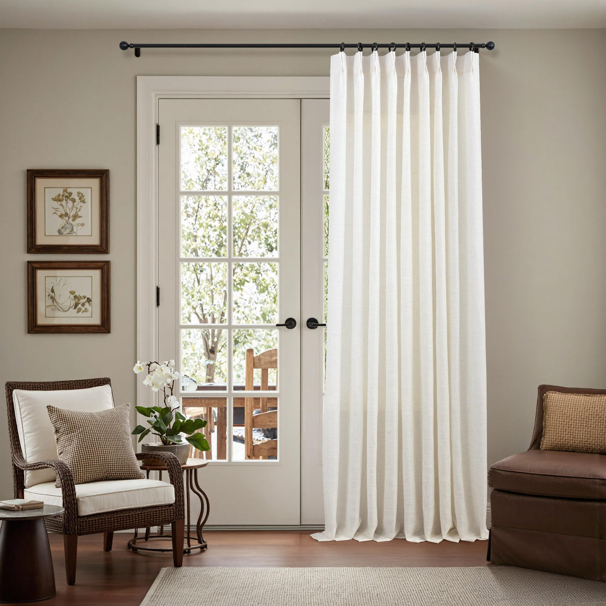 White Linen Pleated Curtains 84 Inches Long for Bedroom Back Tab Light Filtering Sheer Pinch Pleat Drapes Hook Ring Modern Farmhouse Coastal Cotton Textured Gauze Curtain Living Room 84 Length 2 Panel