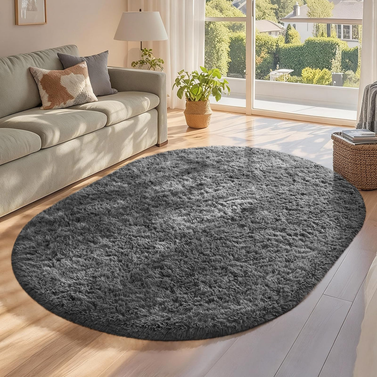 Ophanie 8x10 Area Rugs for Living Room, Washable Non-Slip Fluffy Soft Large Shag Bedroom Carpet, Ivory Big Indoor Nursery Rug, Carpets for Boy and Girls Room Dorm Decor with Over 99 pcs Pile fibers
