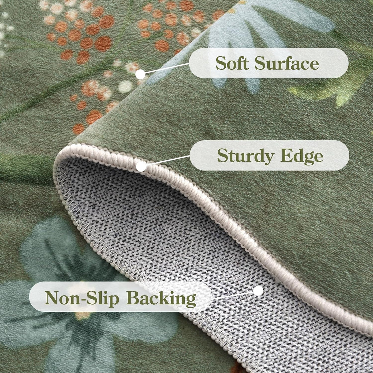 Lahome Floral Living Room Rugs, Area Rugs 5x7 Rug for Bedroom Ultra-Thin Soft Rug, Non-Slip Washable Rugs Stain Resistant Boho Rug Flore Throw Rug for ‎Dining Room Office (5x7ft,Green)