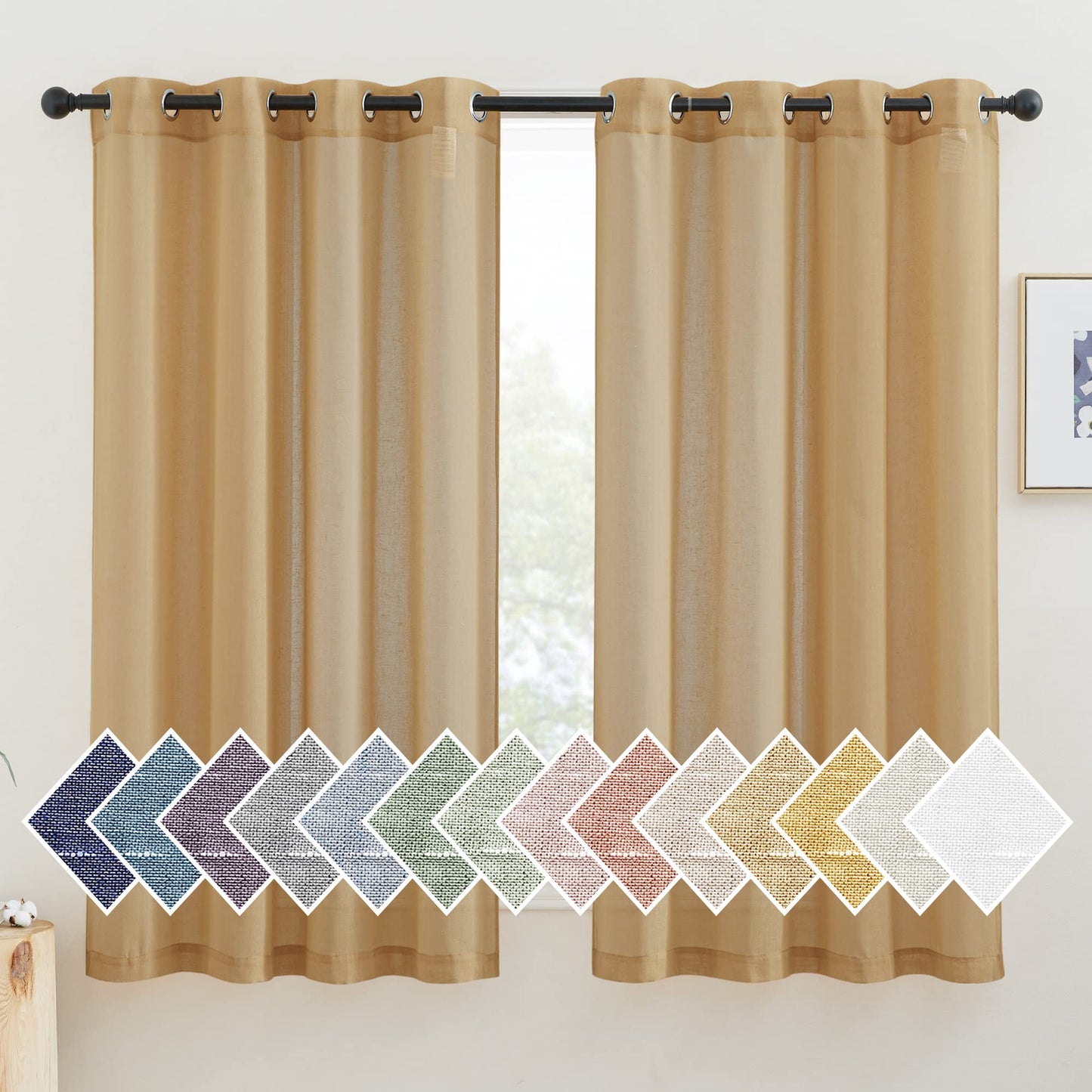 NICETOWN White Sheer Linen Curtains for Living Room 84 inch Length 2 Panels Set, Grommet Semi Sheer Privacy with Light Filtering Flax Window Treatments for Bedroom, W52 x L84